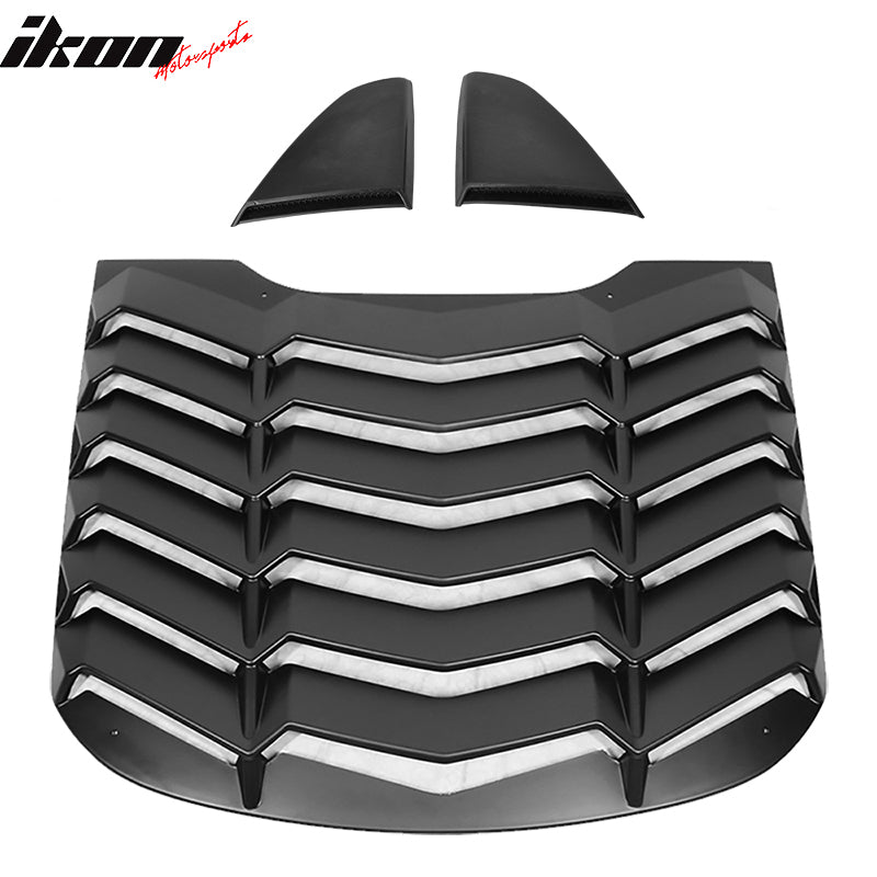 IKON MOTORSPORTS, Rear Window Louver Compatible With 2015-2023 Ford Mustang, IKON Style,with Side Quarter Scoop Louvers, Matte Black