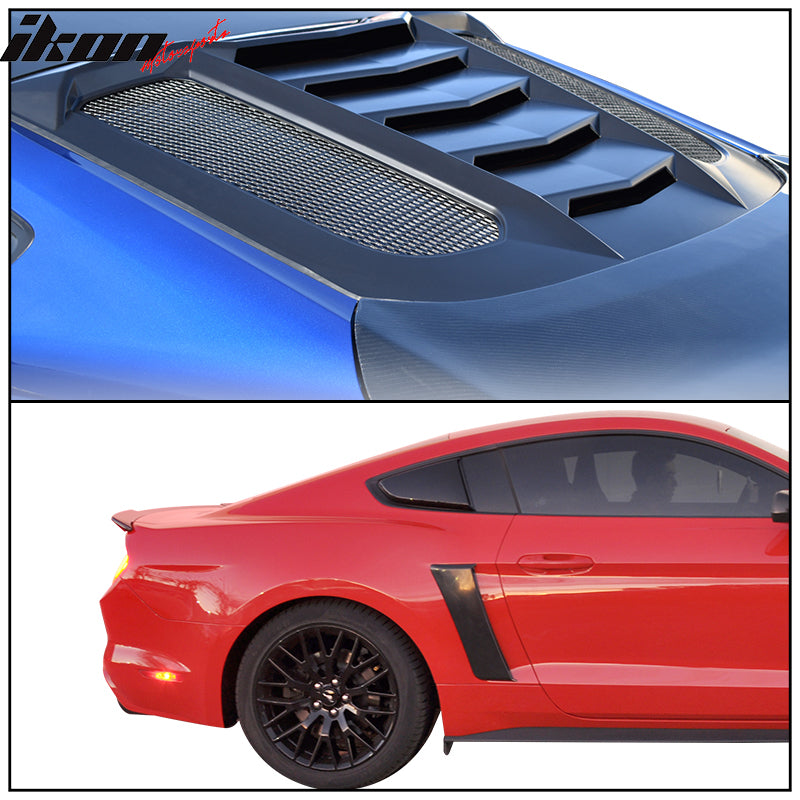 IKON MOTORSPORTS, Window Louver Compatible With 2015-2023 Ford Mustang, IKON V2 Style,Rear Louver and Side Quarter Scoop Louvers, Matte Black