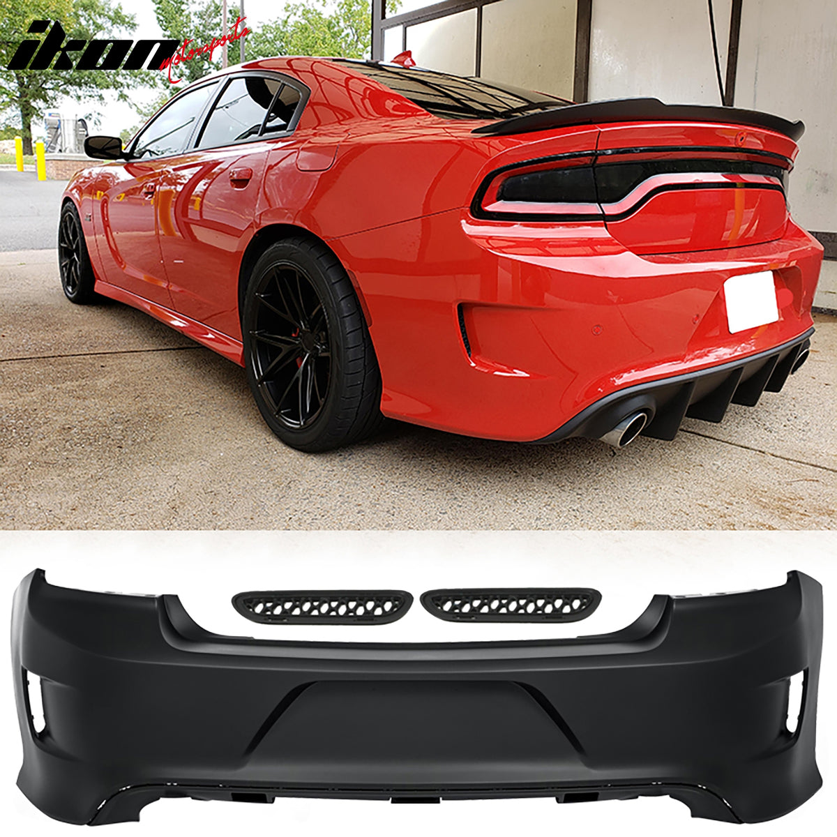 Fits 15-23 Dodge Charger PP Rear Bumper Diffuser Lip w/ Smoke Brake Light