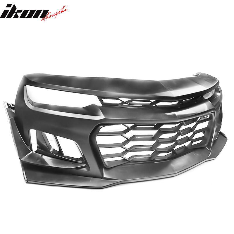 IKON MOTORSPRTS, Front Bumper Cover Compatible With 2014-2015 Chevrolet Camaro LT SS, Unpainted Black 1LE Style 5th to 6th Generation Bumper Conversion with Headlights