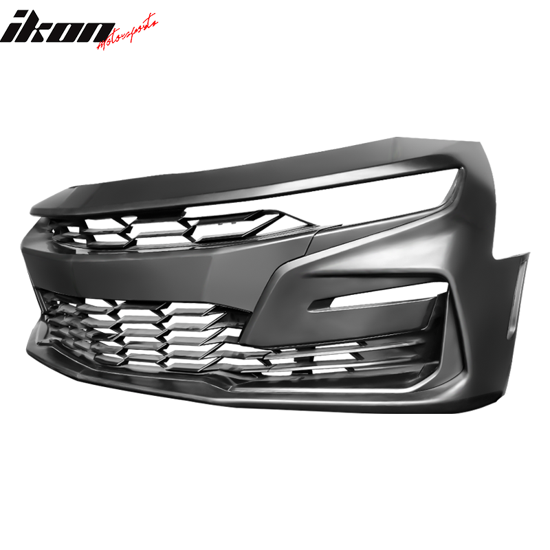 IKON MOTORSPORTS, Front Bumper Compatible With 2019-2023 Chevy Camaro,SS Style Unpainted Black PP Bumper Cover Conversion Guard Bodykit Replacement W/O Lip