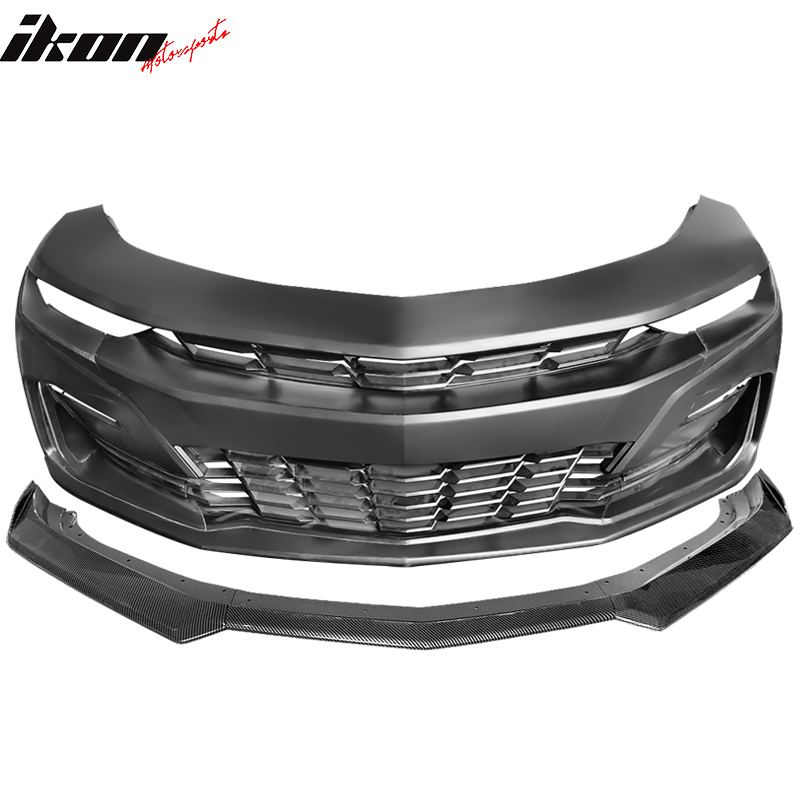 Fits 19-23 Chevrolet Camaro SS Style Front Bumper Cover W/Carbon Fiber Print Lip