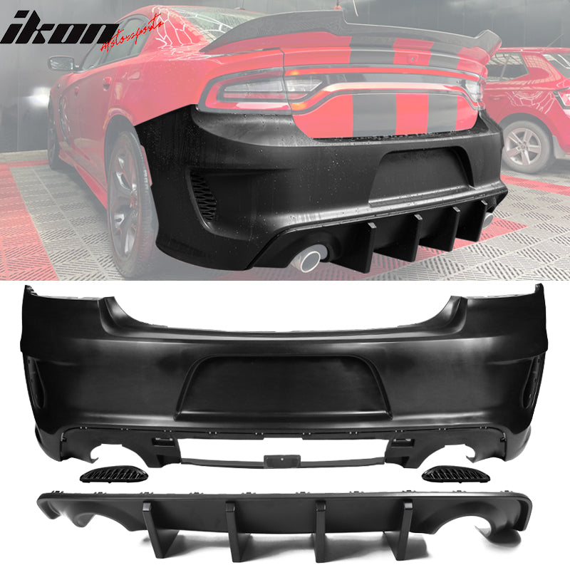 For 15-23 Charger PP Front Bumper w/ SRT Grille Foglight Cover+Rear Bumper Cover