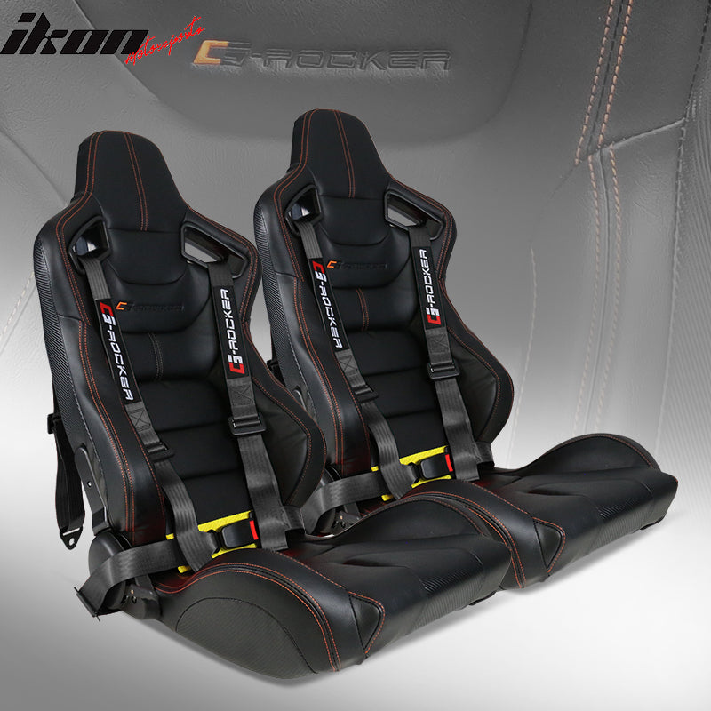 Universal Black Racing Seat 2PC Dual Slider Belt PU Carbon Leather
