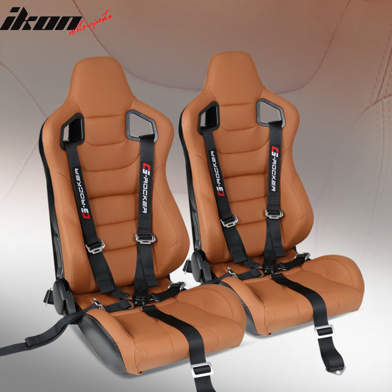 Universal Brown Racing Seat with Dual Slider 5 Point Cam-lock Belt PU