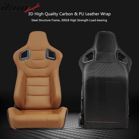 Universal Reclinable Racing Seat +Dual Slider +5 Point Cam-lock Belt x2 Brown PU