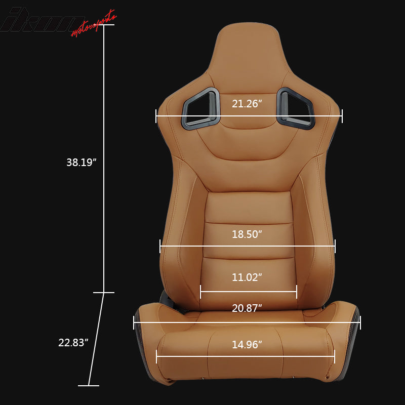 Universal Reclinable Racing Seat +Dual Slider +5 Point Cam-lock Belt x2 Brown PU