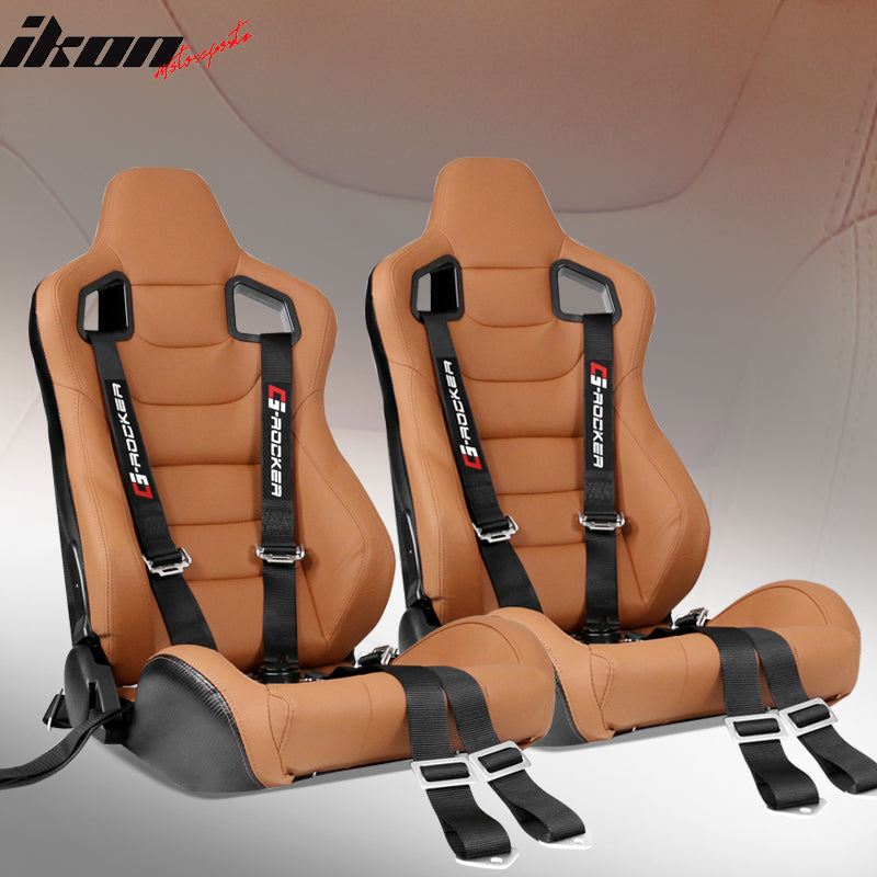 Universal Brown Racing Seat with Dual Slider 6 Point Cam-lock Belt PU