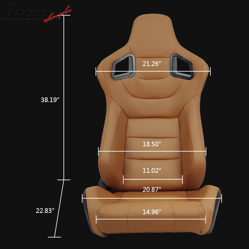 Universal Reclinable Racing Seat +Dual Slider +6 Point Cam-lock Belt x2 Brown PU