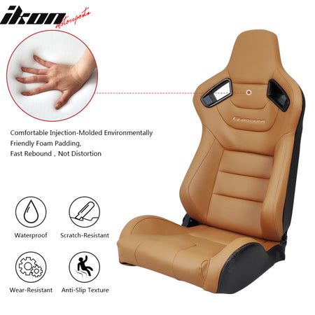 Universal Reclinable Racing Seat Dual Slider + 5 Point Cam-lock Belt x2 Brown PU