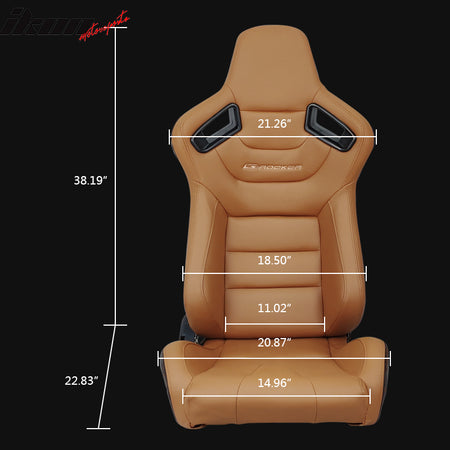 Universal Reclinable Racing Seat Dual Slider + 5 Point Cam-lock Belt x2 Brown PU