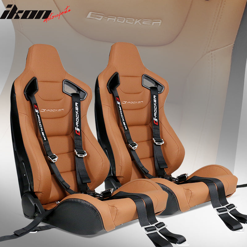 Universal Brown Racing Seat with Dual Slider 6 Point Cam-lock Belt PU