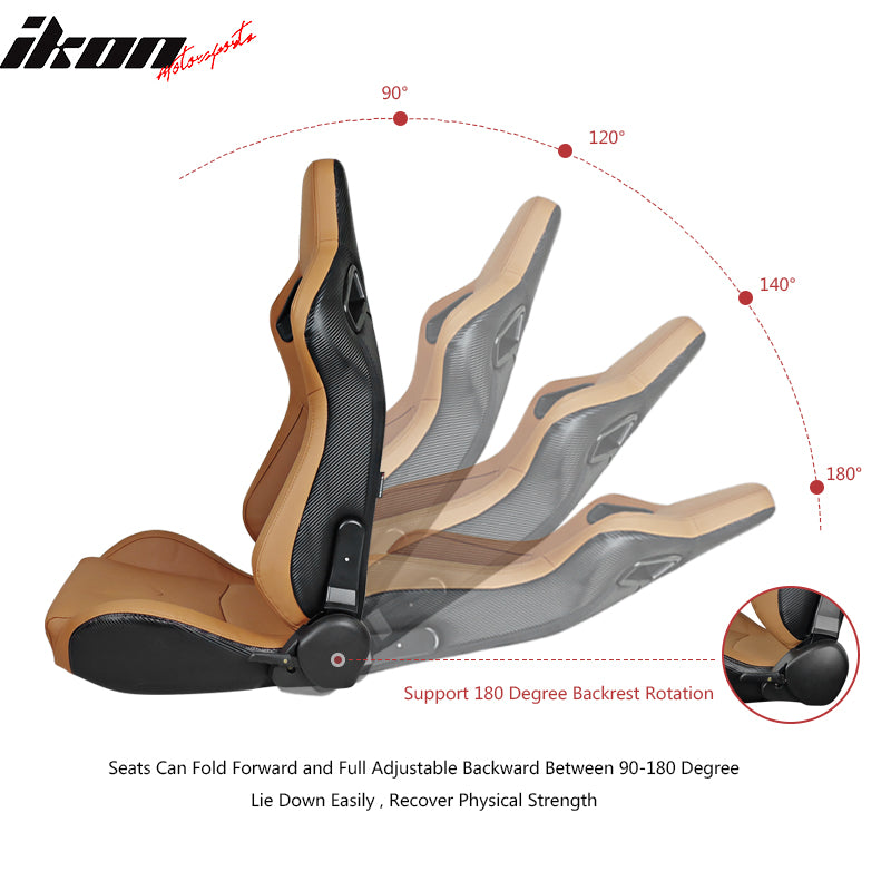 Universal Reclinable Racing Seat Dual Slider + 6 Point Cam-lock Belt x2 Brown PU