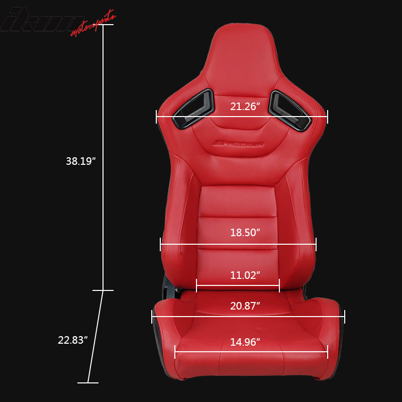 Universal Reclinable Racing Seat + Dual Slider + Cam-lock Racing Belt x2 Red PU