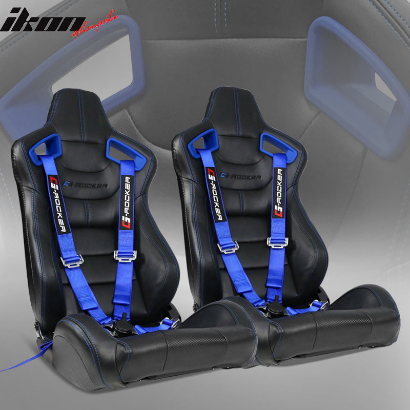 Universal Blue Bezel Racing Seat Dual Slider Cam-lock Belt PU Carbon