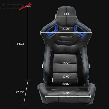 Universal Adjust Racing Seat PU Carbon Blue Bezel & Dual Slider Cam-lock Belt x2