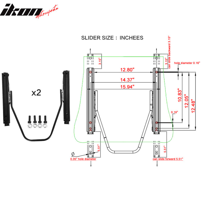 Universal Adjust Racing Seat PU Carbon Blue Bezel & Dual Slider Cam-lock Belt x2