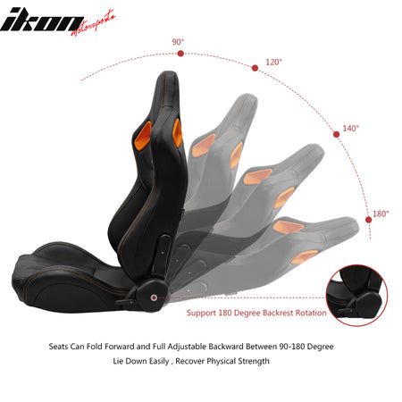 Universal Adjust Racing Seat PU Carbon Orange Bezel & Dual Slider Buckle Belt x2