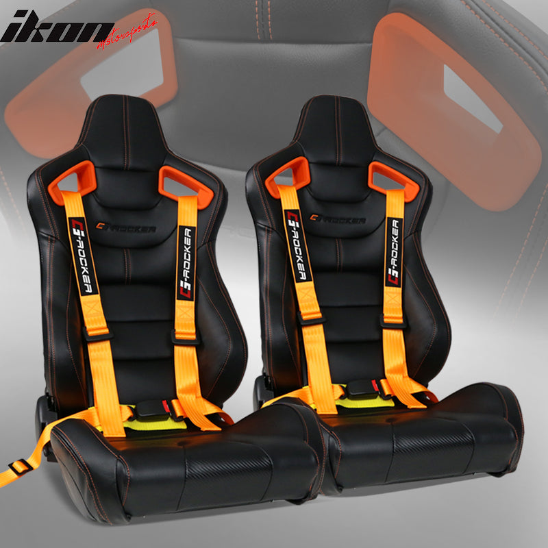 Universal Orange Bezel Racing Seat Dual Slider Buckle Belt PU Carbon