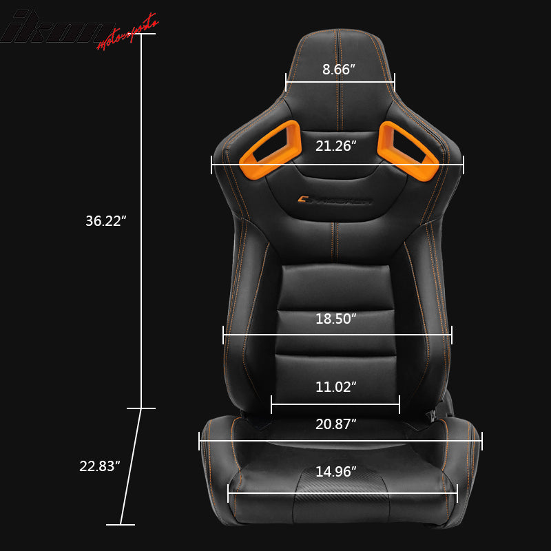 Universal Adjust Racing Seat PU Carbon O. Bezel & Dual Slider Cam-lock Belt x2
