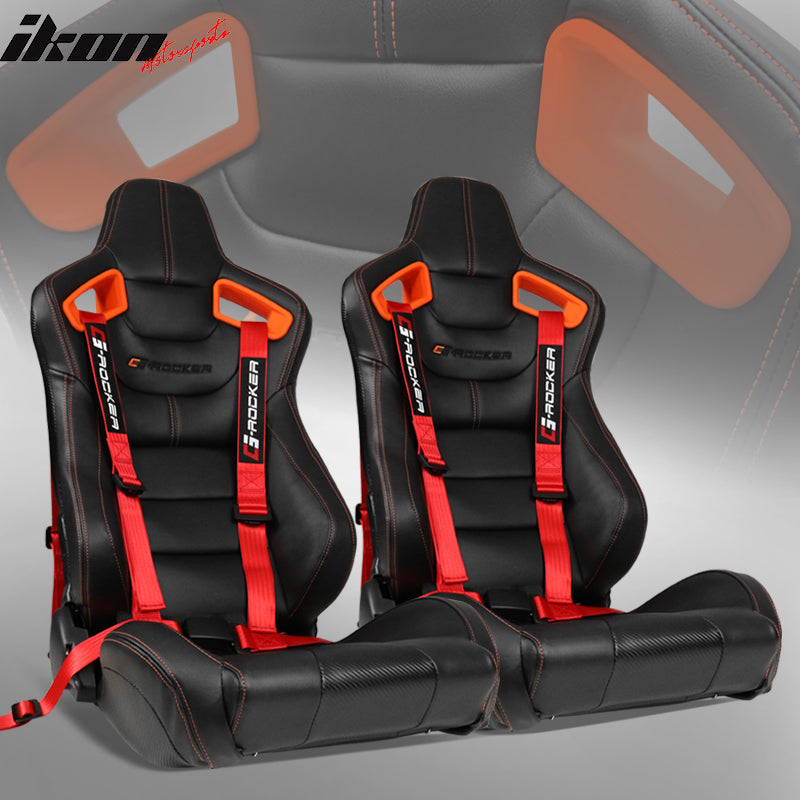 Universal Orange Bezel Racing Seat Dual Slider Buckle Belt PU Carbon