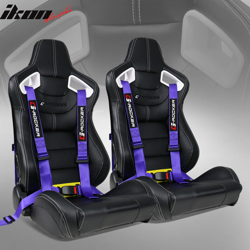 Universal White Bezel Racing Seat Dual Slider Buckle Belt PU Carbon