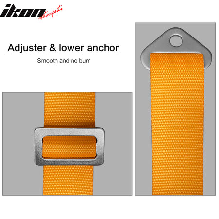 Universal Adjust Racing Seat Dual Slider PU Carbon Orange Bezel Cam-lock Belt x2
