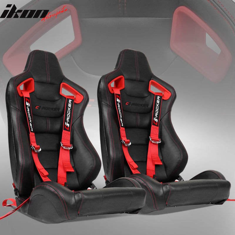Universal Red Bezel Racing Seat Dual Slider Cam-lock Belt PU Carbon