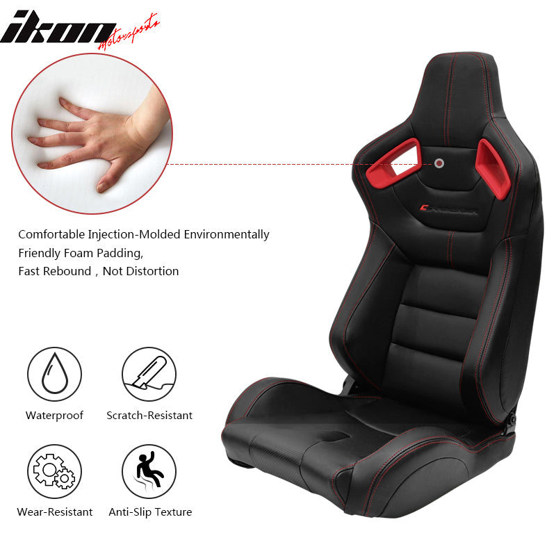 Universal Adjust Racing Seat PU Carbon Red Bezel & Dual Slider Cam-lock Belt x2