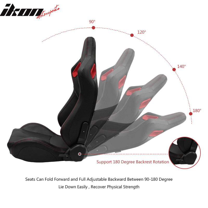 Universal Adjust Racing Seat PU Carbon Red Bezel & Dual Slider Cam-lock Belt x2