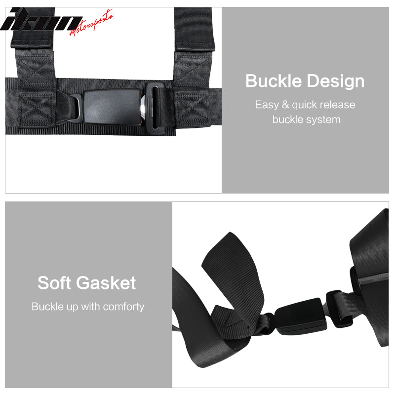 Universal Recline Bucket Racing Seat White PU & Dual Slider Buckle Style  Belt x2 