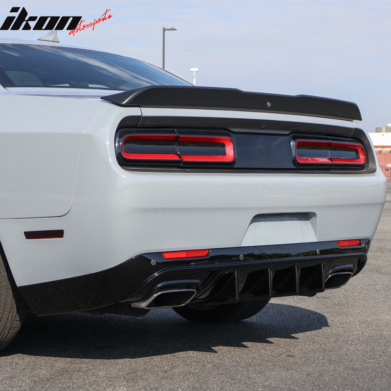 IKON MOTORSPORTS, Rear Diffuser Compatible With 2015-2023 Dodge Challenger, IKON Style PP Rear Bumper Lip Spoiler Diffuser Shark Fins 4 PC