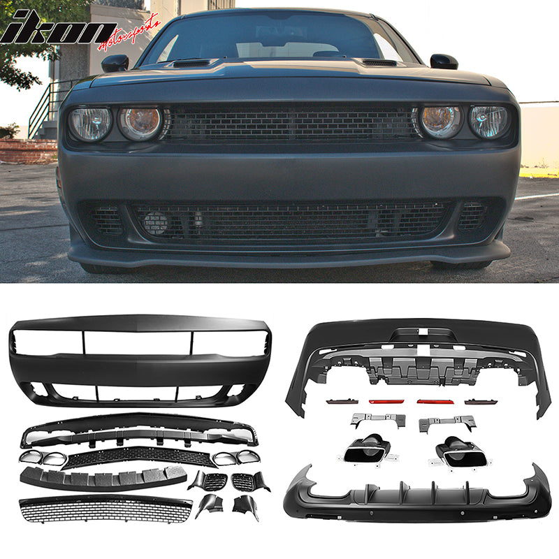Fits 08-14 Challenger Front Rear Bumper (2015+ SRT Hellcat Style) + Diffuser