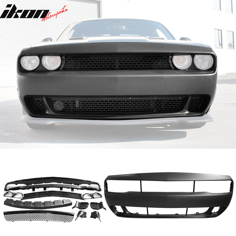 IKON MOTORSPORTS, Front + Rear Bumper Cover + Diffuser Compatible With 2008-2014 Dodge Challenger