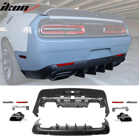 Fits 08-14 Dodge Challenger Front Rear Bumper Cover + Hellcat Lip + Diffuser