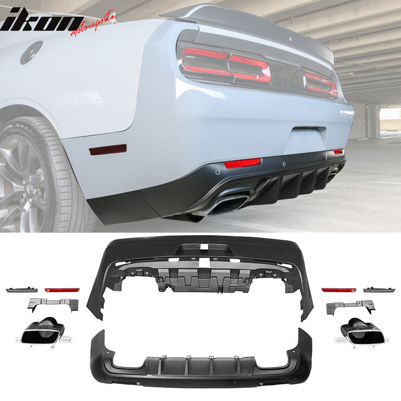 Fits 08-14 Dodge Challenger Front Rear Bumper Cover + Hellcat Lip + Diffuser