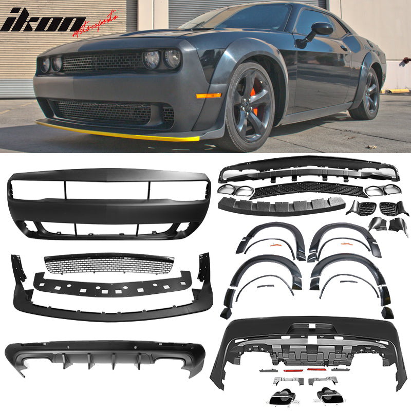 2008-2014 Challenger Front+Rear Bumper Cover+Fender Flares+V1 Diffuser