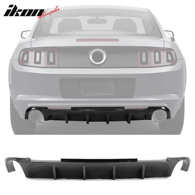 IKON MOTORSPORTS, Rear Diffuser Compatible With 2013-2014 Ford Mustang V6 & GT, V6 GT Style Rear Bumper Lip W/ Shark Fins