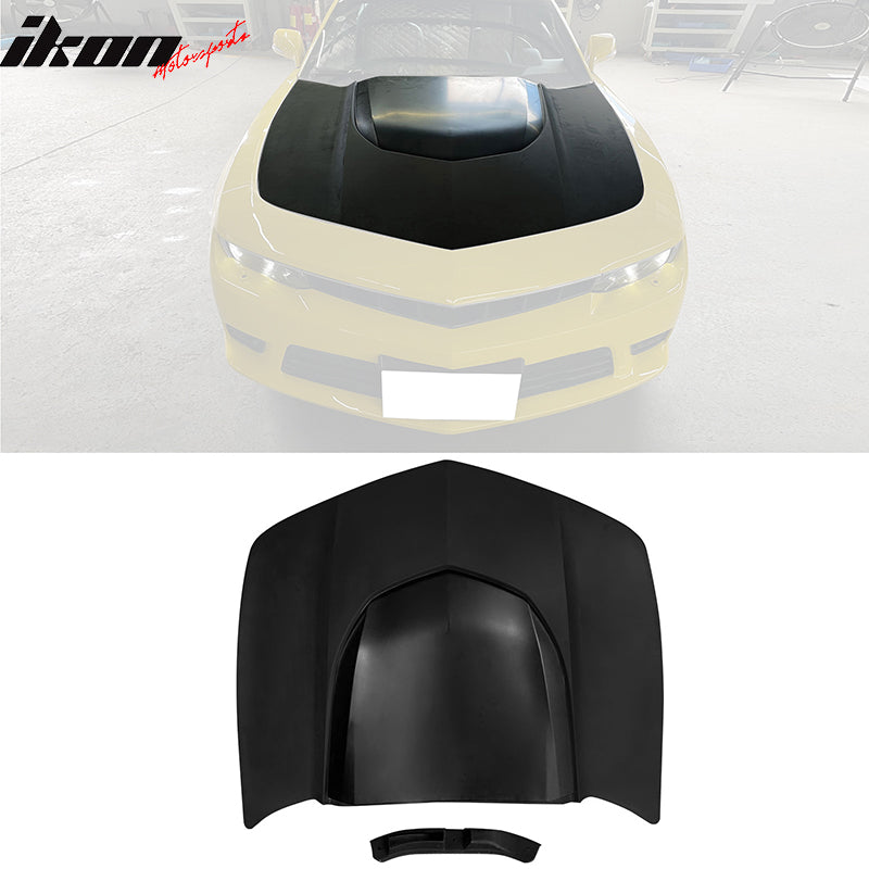 IKON MOTORSPORTS, Front Bumper Conversion + Hood Cover Compatible With 2014-2015 Chevy Camaro, ZL1 Style Black PP Front Bumper Cover Kit + Aluminum Hood Guard