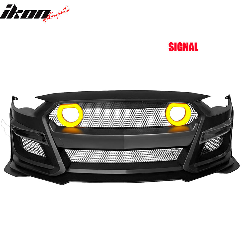 Fits 18-23 Ford Mustang GT500 Style Front Bumper Cover Lip LED Grille Conversion