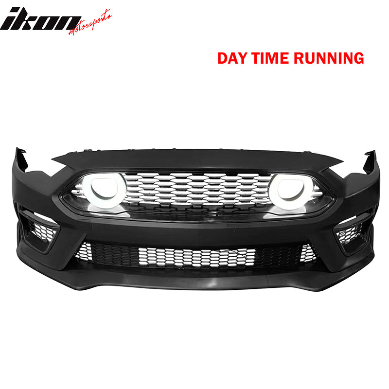 Fits 18-23 Ford Mustang 2021 Mach-1 Style Front Bumper Cover with Lip LED Grille