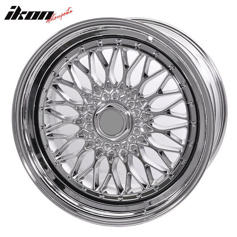 IKON MOTORSPORTS, (4) 19X9.5 +40 5X114.3 / 5X120 Step Lip Deep Dish Mesh Wheels Rim Replacement for Acura BMW Chevy Honda Lexus Toyota, Full Platinum + Chrome Rivets