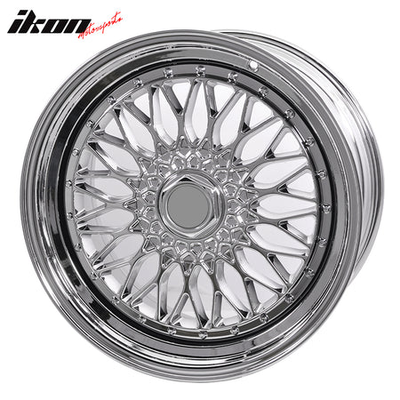 IKON MOTORSPORTS, (4) 19X9.5 +40 5X114.3 / 5X120 Step Lip Deep Dish Mesh Wheels Rim Replacement for Acura BMW Chevy Honda Lexus Toyota, Full Platinum + Chrome Rivets