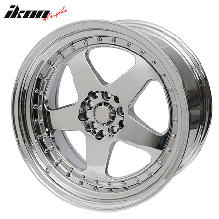 (4) 18X10 +30 5X100 / 5X114.3 Step Lip 5 Spoke Wheels Rim Chrome Rivets