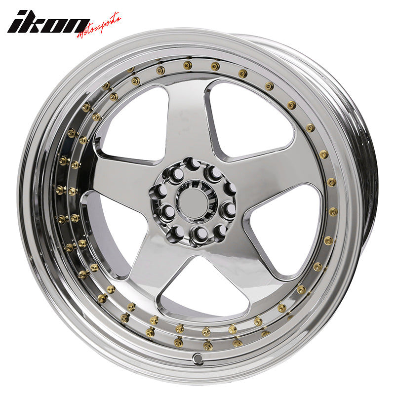 (4) 18X10 +30 5X100 / 5X114.3 Step Lip 5 Spoke Wheels Rim Gold Rivets