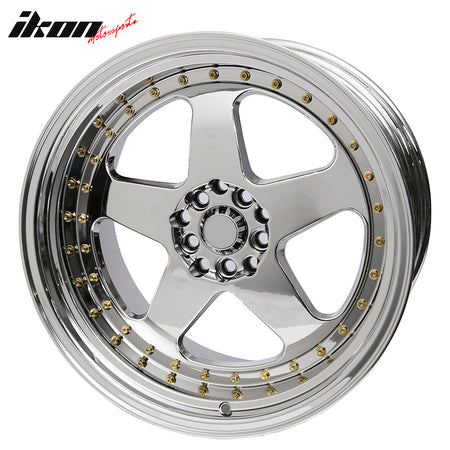 (4) 18X10 +30 5X100 / 5X114.3 Step Lip 5 Spoke Wheels Rim Gold Rivets