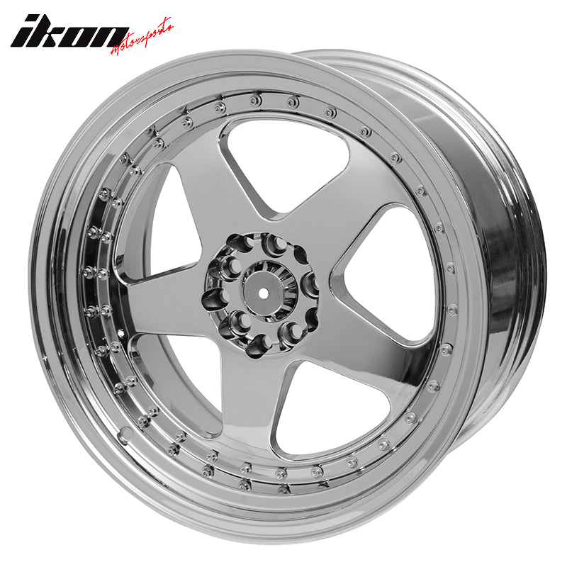 (4) 18X9.0 +30 5X100 / 5X114.3 Step Lip 5 Spoke Wheels Rim Chrome Rivets