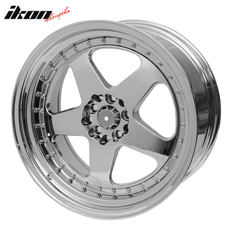 (4) 18X9.0 +30 5X100 / 5X114.3 Step Lip 5 Spoke Wheels Rim Chrome Rivets