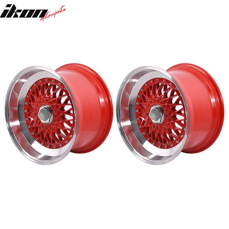 (2) 17X10 +30 5X100 / 5X114.3 Step Lip Deep Dish Mesh Wheels Rims Kit - Red