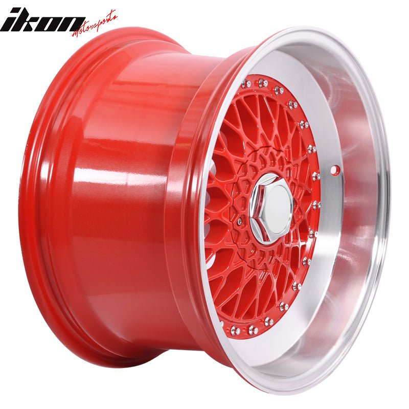 (2) 17X10 +30 5X100 / 5X114.3 Step Lip Deep Dish Mesh Wheels Rims Kit - Red